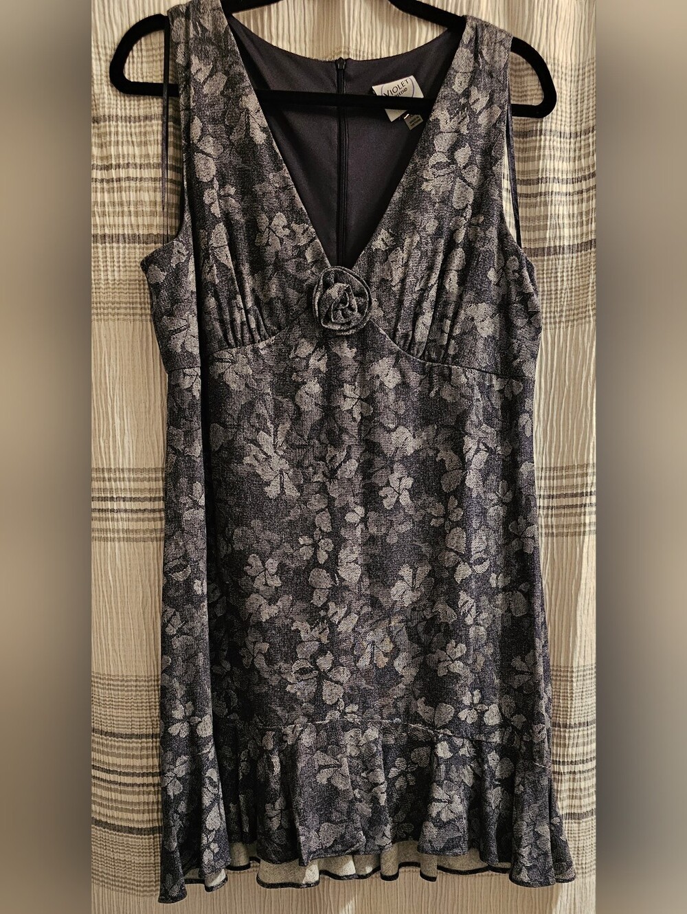 Violet Weekend-  Navy/Denim color Floral V-Neck Sleeveless Dress